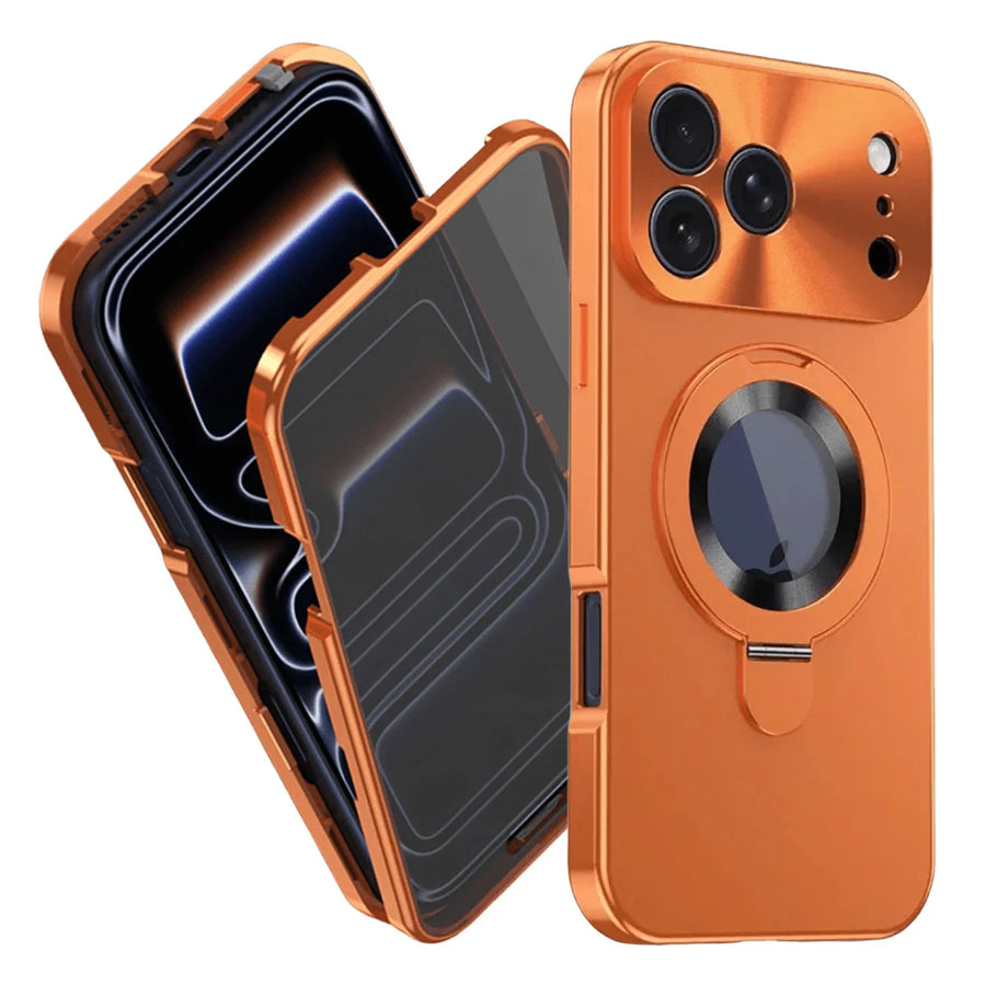Buy Caseles Anti-Spy Metal Armor for iPhone: 360° Rotating Stand, 9H Privacy Glass & MagSafe Shield - VADEN at Caseles-iPhone 17 Pro Max, Orange