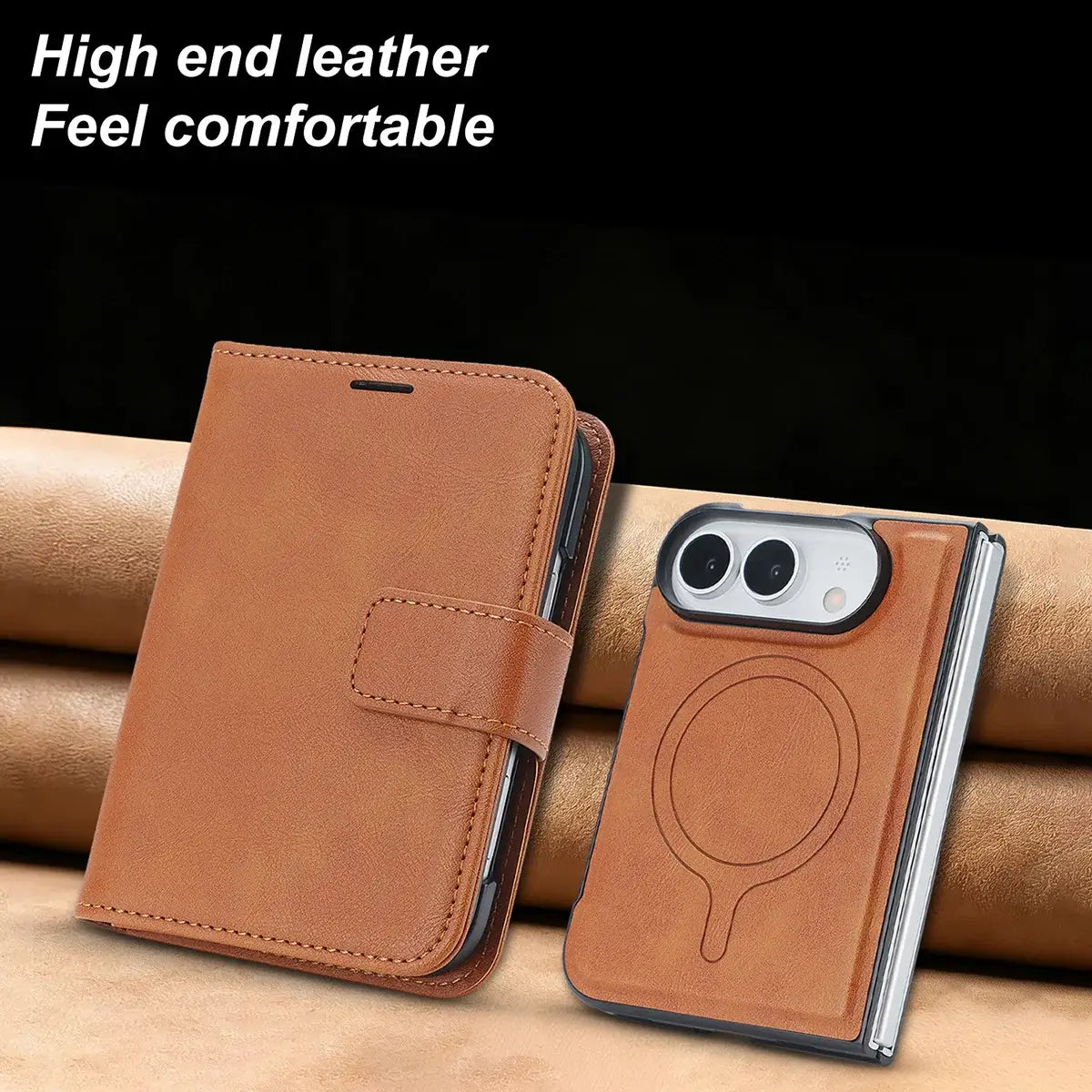 Buy MagSafe Compatible Leather Flip Wallet with RFID Blocking, 2 Card Slots, 1 Cash Slot & Detachable Magnetic Phone Cover for iPhone Duo - VALEN at Caseles-iPhone Duo, Black
