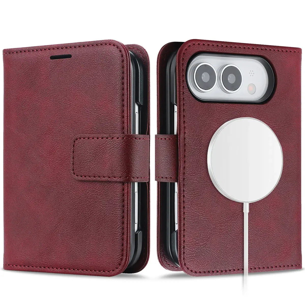 Buy MagSafe Compatible Leather Flip Wallet with RFID Blocking, 2 Card Slots, 1 Cash Slot & Detachable Magnetic Phone Cover for iPhone Duo - VALEN at Caseles-iPhone Duo, Black