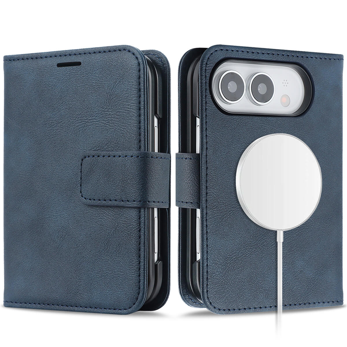 Buy MagSafe Compatible Leather Flip Wallet with RFID Blocking, 2 Card Slots, 1 Cash Slot & Detachable Magnetic Phone Cover for iPhone Duo - VALEN at Caseles-iPhone Duo, Black