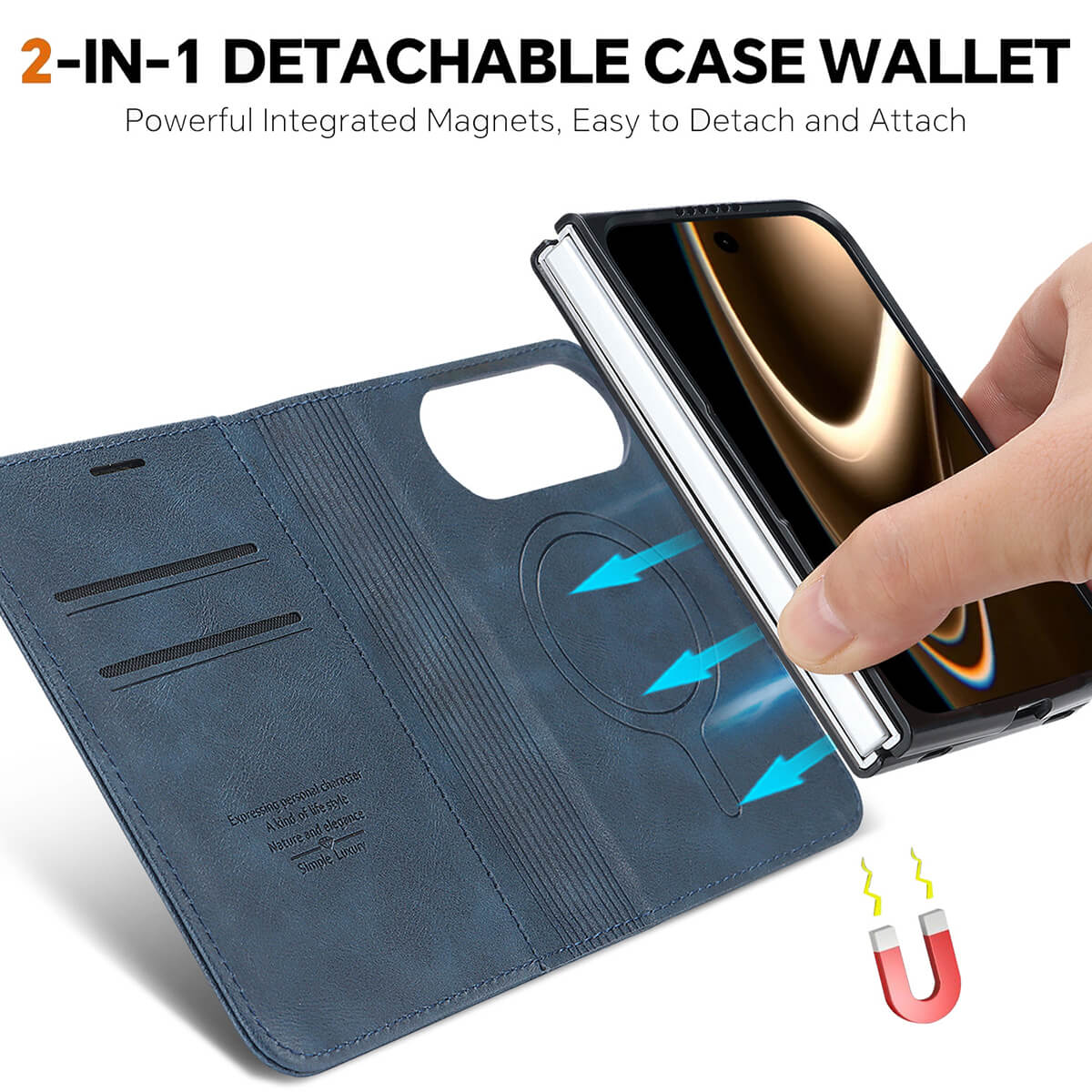 Buy MagSafe Compatible Leather Flip Wallet with RFID Blocking, 2 Card Slots, 1 Cash Slot & Detachable Magnetic Phone Cover for iPhone Duo - VALEN at Caseles-iPhone Duo, Black