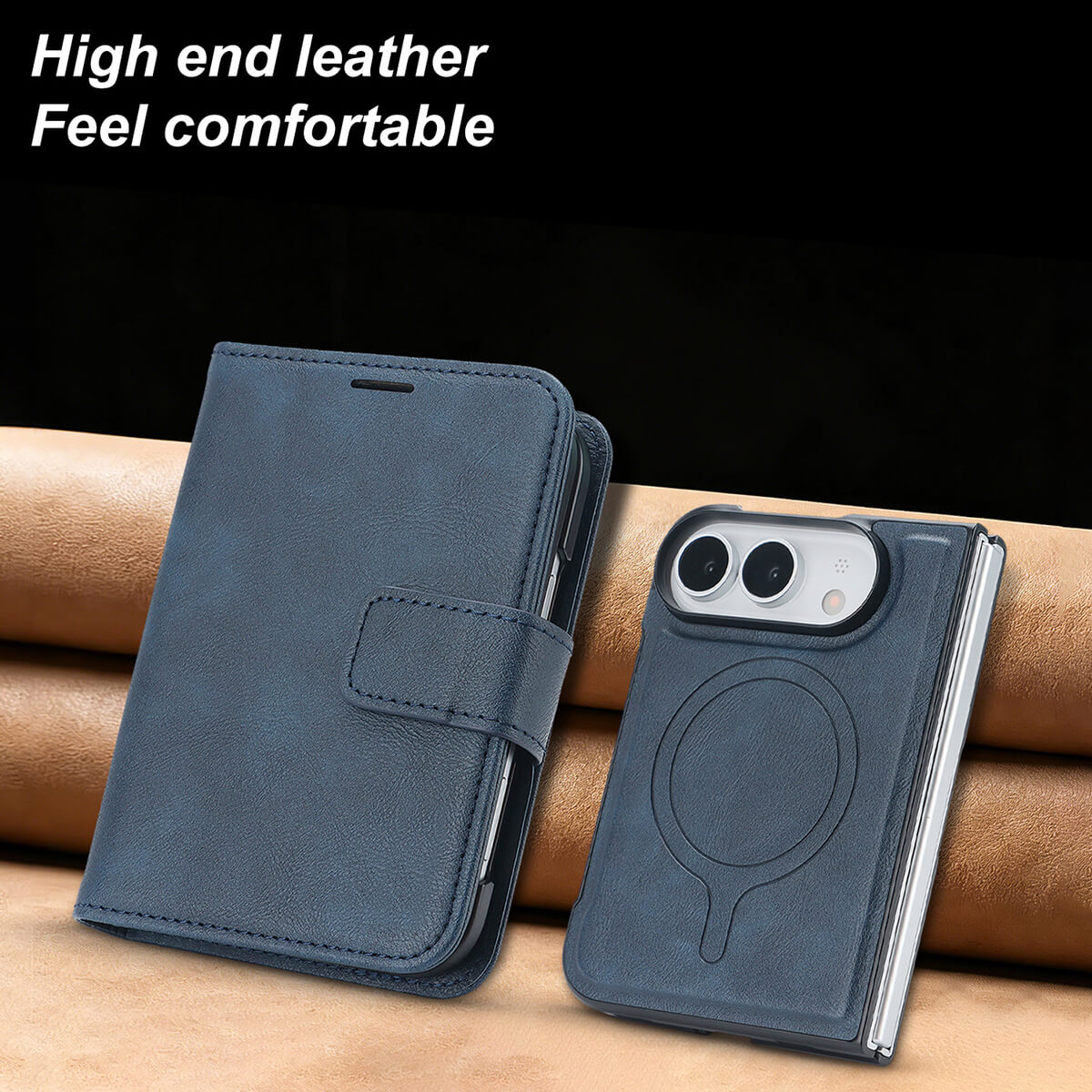 Buy MagSafe Compatible Leather Flip Wallet with RFID Blocking, 2 Card Slots, 1 Cash Slot & Detachable Magnetic Phone Cover for iPhone Duo - VALEN at Caseles-iPhone Duo, Black