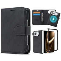 Buy MagSafe Compatible Leather Flip Wallet with RFID Blocking, 2 Card Slots, 1 Cash Slot & Detachable Magnetic Phone Cover for iPhone Duo - VALEN at Caseles-iPhone Duo, Black