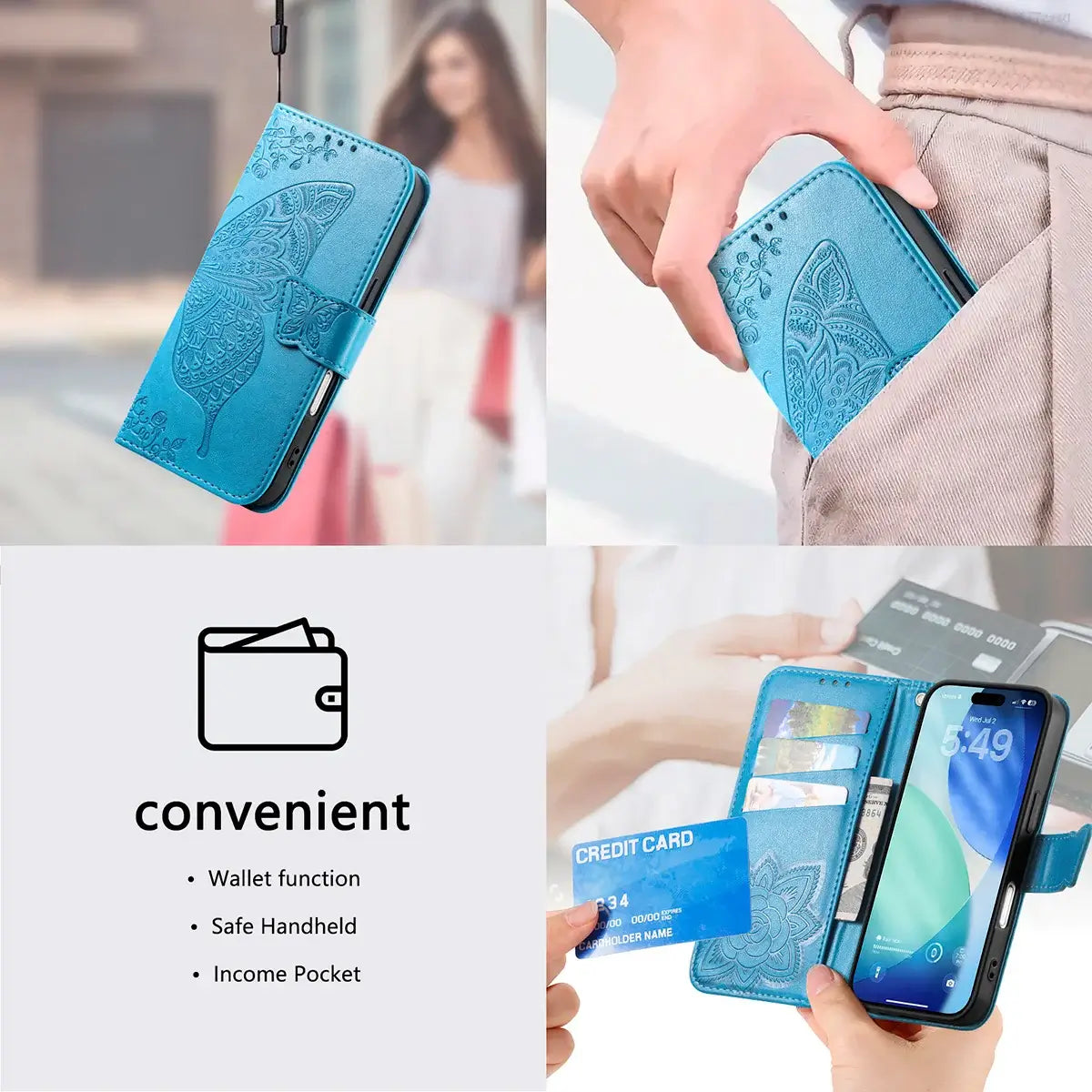 Buy Wallet Case for iPhone, Leather Flip Cover with Card Slots, Wrist Strap, Butterfly Embossed Design, Stand Feature - VANNY at Caseles-iPhone 17 Pro Max, Black