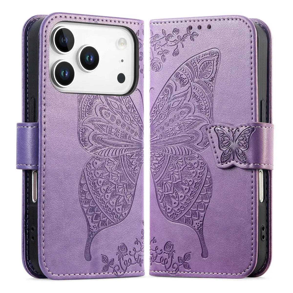 Buy Wallet Case for iPhone, Leather Flip Cover with Card Slots, Wrist Strap, Butterfly Embossed Design, Stand Feature - VANNY at Caseles-iPhone 17 Pro Max, Black