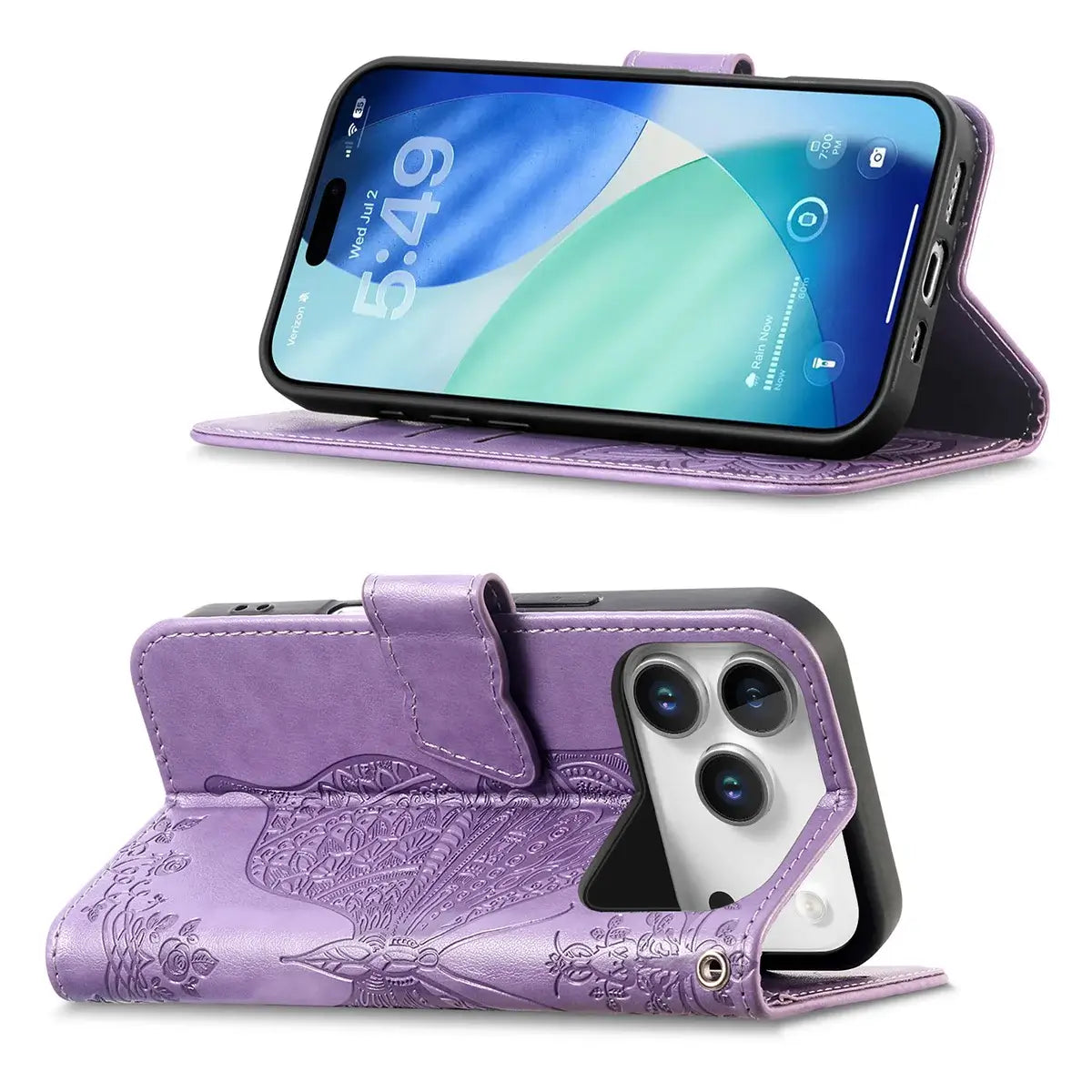 Buy Wallet Case for iPhone, Leather Flip Cover with Card Slots, Wrist Strap, Butterfly Embossed Design, Stand Feature - VANNY at Caseles-iPhone 17 Pro Max, Black