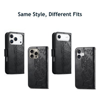 Buy Wallet Case for iPhone, Leather Flip Cover with Card Slots, Wrist Strap, Butterfly Embossed Design, Stand Feature - VANNY at Caseles-iPhone 17 Pro Max, Black