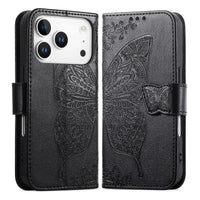 Buy Wallet Case for iPhone, Leather Flip Cover with Card Slots, Wrist Strap, Butterfly Embossed Design, Stand Feature - VANNY at Caseles-iPhone 17 Pro Max, Black