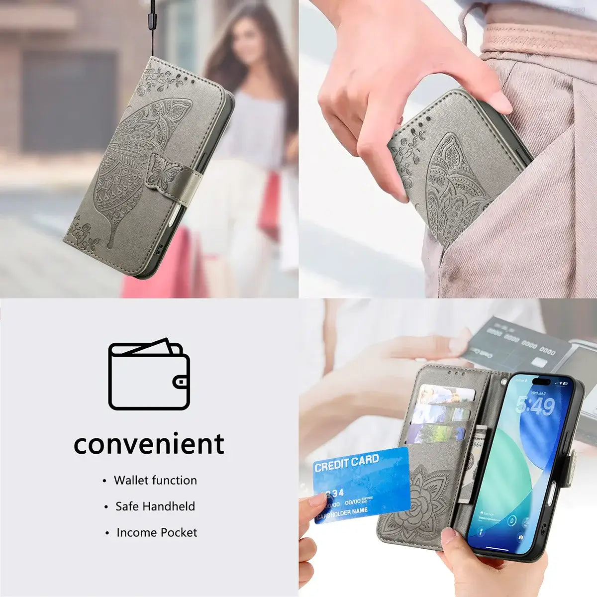 Buy Wallet Case for iPhone, Leather Flip Cover with Card Slots, Wrist Strap, Butterfly Embossed Design, Stand Feature - VANNY at Caseles-iPhone 17 Pro Max, Black