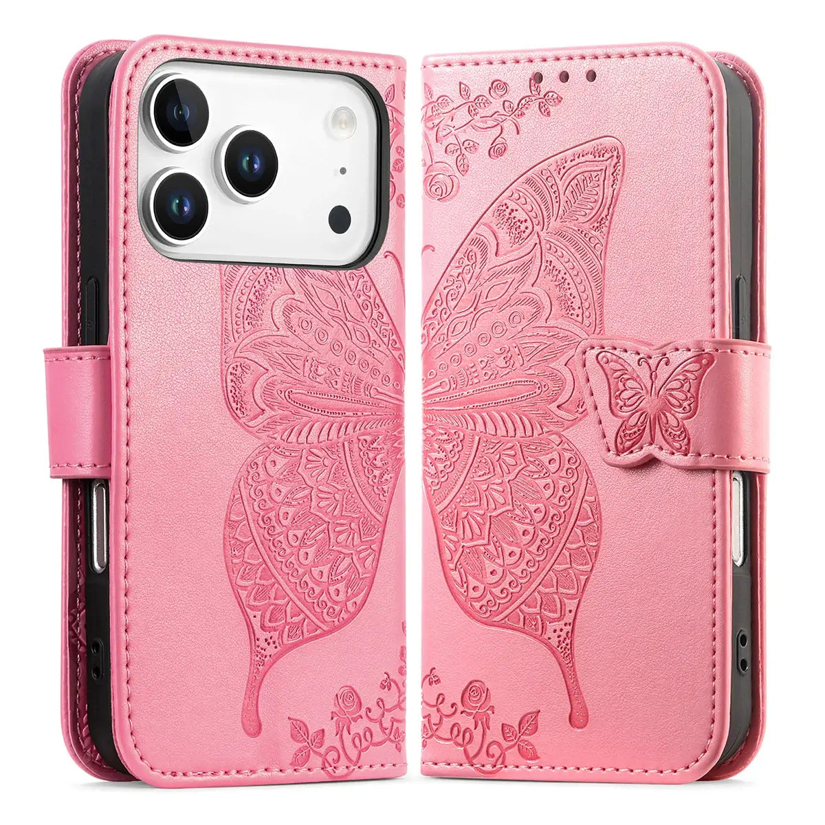 Buy Wallet Case for iPhone, Leather Flip Cover with Card Slots, Wrist Strap, Butterfly Embossed Design, Stand Feature - VANNY at Caseles-iPhone 17 Pro Max, Black