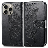 Buy Wallet Case for iPhone, Leather Flip Cover with Card Slots, Wrist Strap, Butterfly Embossed Design, Stand Feature - VANNY at Caseles-iPhone 16 Pro Max, Black