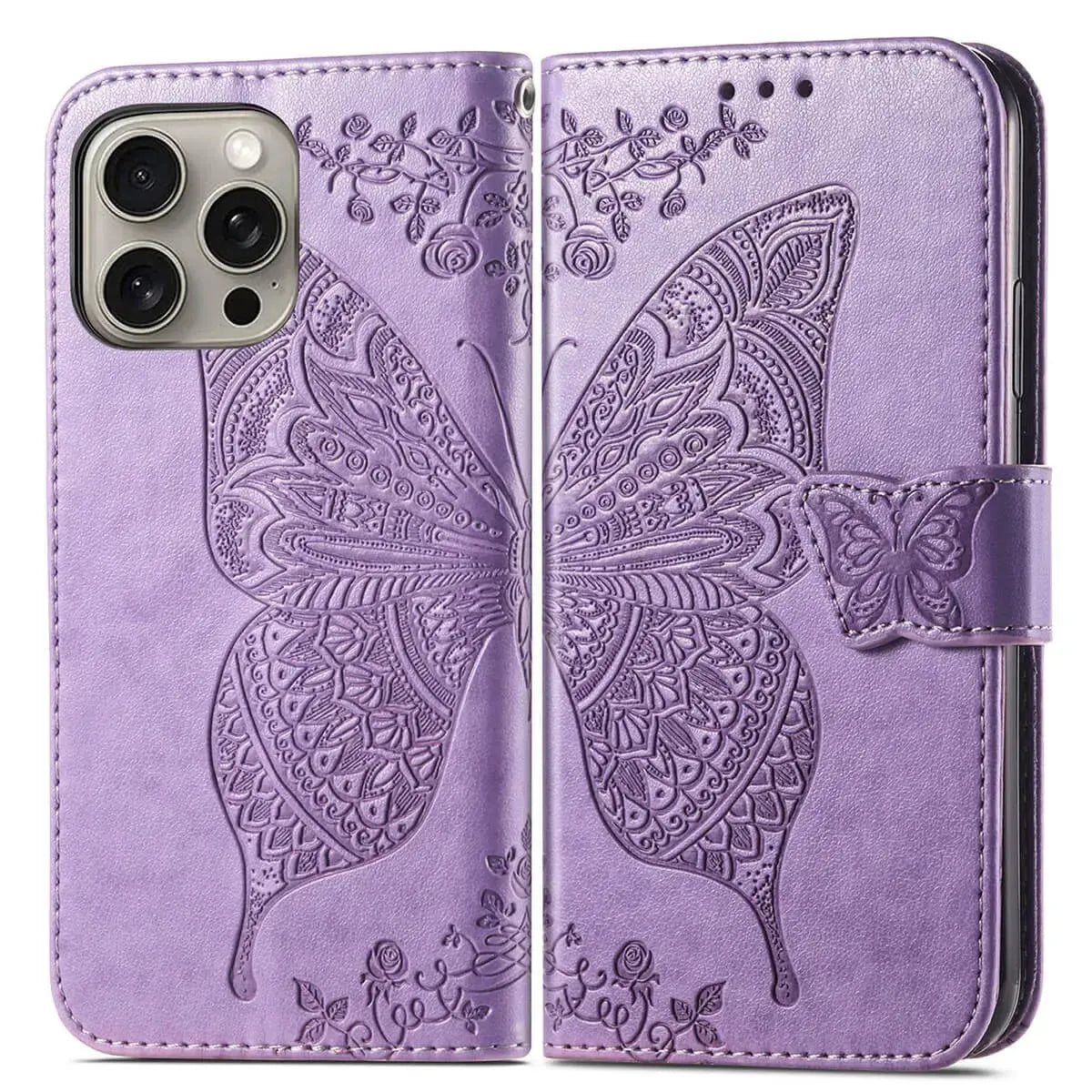 Buy Wallet Case for iPhone, Leather Flip Cover with Card Slots, Wrist Strap, Butterfly Embossed Design, Stand Feature - VANNY at Caseles-iPhone 16 Pro Max, Black
