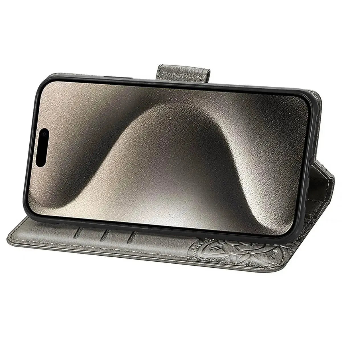 Buy Wallet Case for iPhone, Leather Flip Cover with Card Slots, Wrist Strap, Butterfly Embossed Design, Stand Feature - VANNY at Caseles-iPhone 16 Pro Max, Black