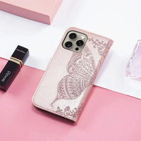 Buy Wallet Case for iPhone, Leather Flip Cover with Card Slots, Wrist Strap, Butterfly Embossed Design, Stand Feature - VANNY at Caseles-iPhone 16 Pro Max, Black
