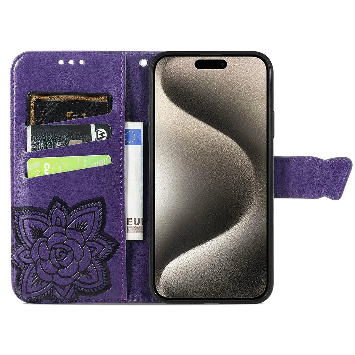 Buy Wallet Case for iPhone, Leather Flip Cover with Card Slots, Wrist Strap, Butterfly Embossed Design, Stand Feature - VANNY at Caseles-iPhone 17 Pro Max, Black