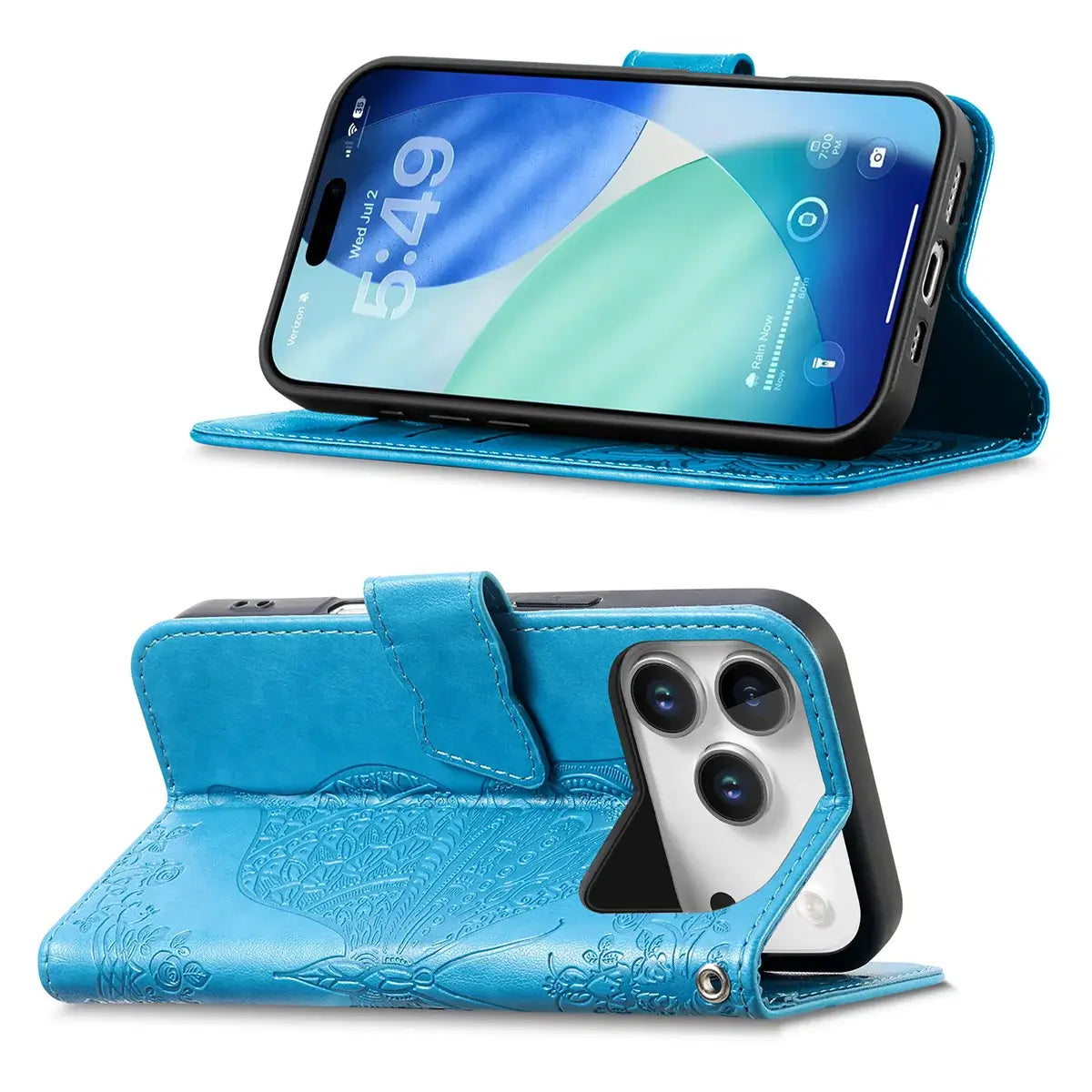 Buy Wallet Case for iPhone, Leather Flip Cover with Card Slots, Wrist Strap, Butterfly Embossed Design, Stand Feature - VANNY at Caseles-iPhone 17 Pro Max, Black