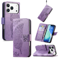 Buy Wallet Case for iPhone, Leather Flip Cover with Card Slots, Wrist Strap, Butterfly Embossed Design, Stand Feature - VANNY at Caseles-iPhone 17 Pro Max, Light Purple