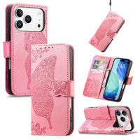 Buy Wallet Case for iPhone, Leather Flip Cover with Card Slots, Wrist Strap, Butterfly Embossed Design, Stand Feature - VANNY at Caseles-iPhone 17 Pro Max, Pink