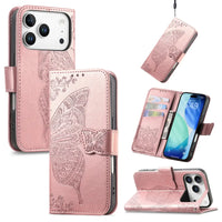 Buy Wallet Case for iPhone, Leather Flip Cover with Card Slots, Wrist Strap, Butterfly Embossed Design, Stand Feature - VANNY at Caseles-iPhone 17 Pro Max, Rose Gold