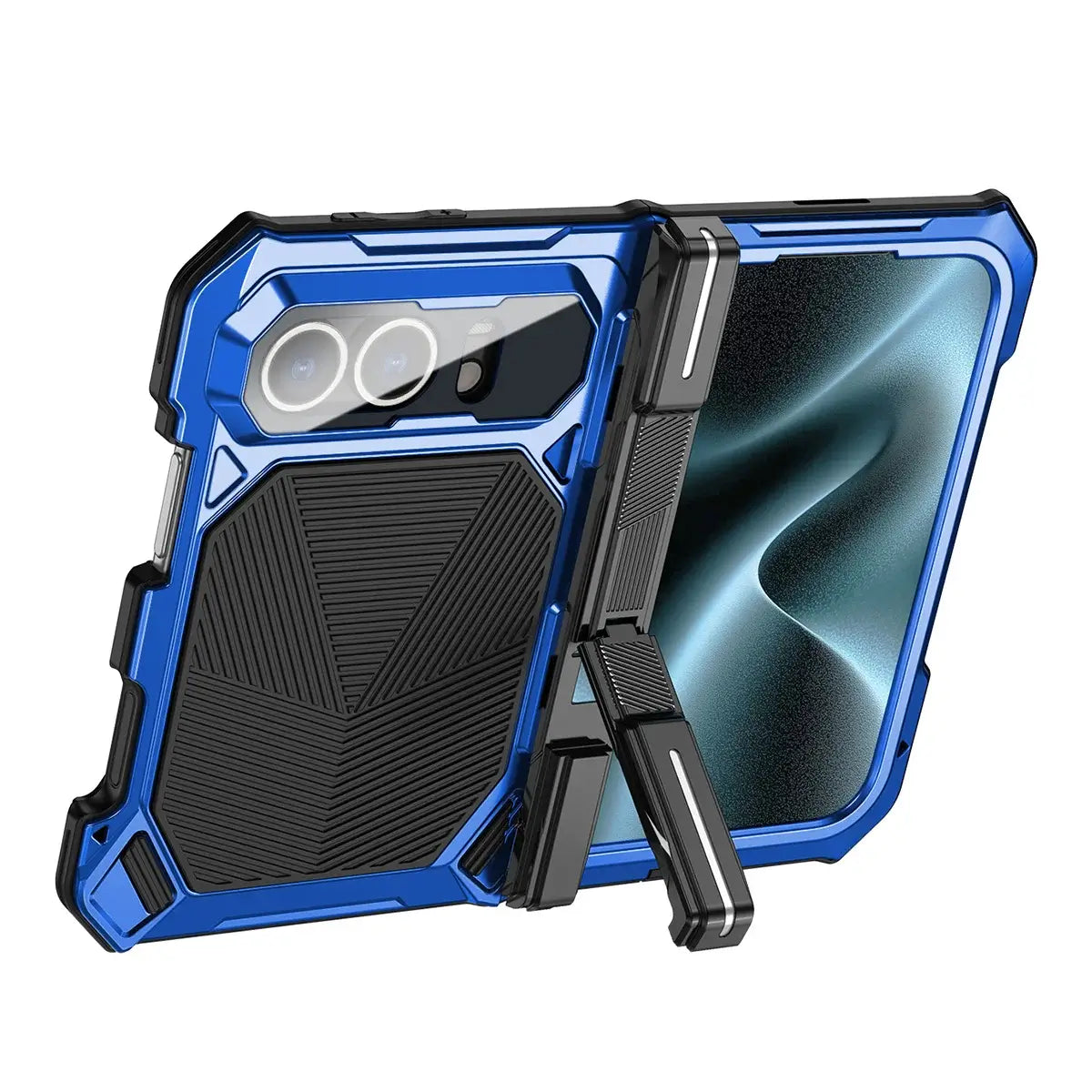 Buy Heavy-Duty Magnetic Case with Built-In PET Screen Protector, Hidden Hinge Kickstand & 18FT Drop Defense - VAUX at Caseles-iPhone Ultra, Black