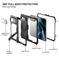 Buy Heavy-Duty Magnetic Case with Built-In PET Screen Protector, Hidden Hinge Kickstand & 18FT Drop Defense - VAUX at Caseles-iPhone Ultra, Black