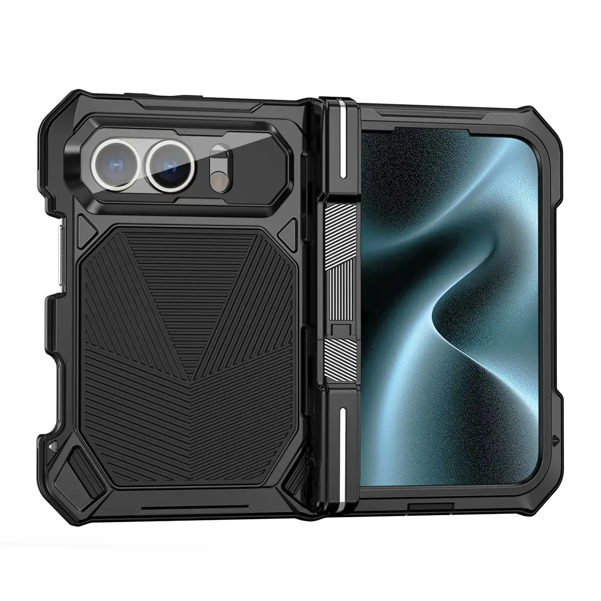 Buy Heavy-Duty Magnetic Case with Built-In PET Screen Protector, Hidden Hinge Kickstand & 18FT Drop Defense - VAUX at Caseles-iPhone Ultra, Black