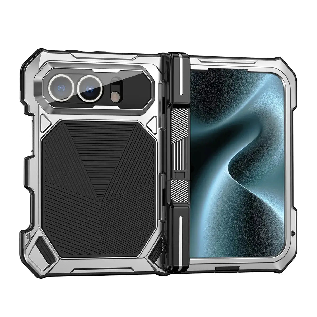 Buy Heavy-Duty Magnetic Case with Built-In PET Screen Protector, Hidden Hinge Kickstand & 18FT Drop Defense - VAUX at Caseles-iPhone Ultra, Black