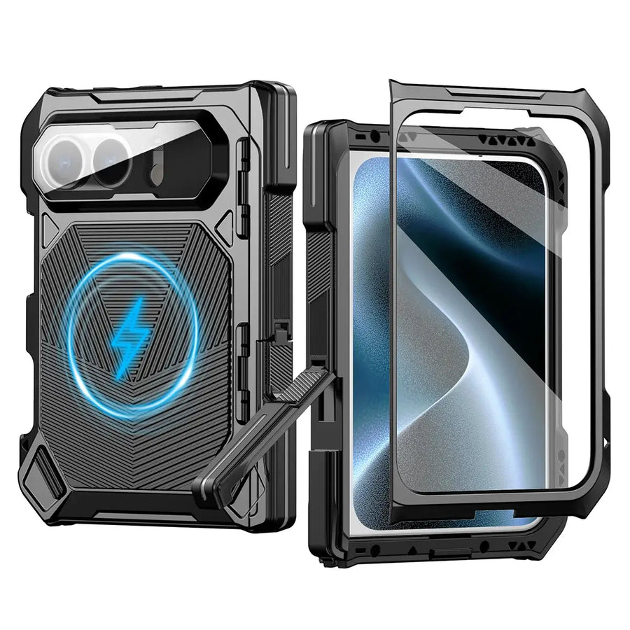Buy Heavy-Duty Magnetic Case with Built-In PET Screen Protector, Hidden Hinge Kickstand & 18FT Drop Defense - VAUX at Caseles-iPhone Ultra, Black