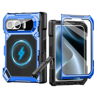 Buy Heavy-Duty Magnetic Case with Built-In PET Screen Protector, Hidden Hinge Kickstand & 18FT Drop Defense - VAUX at Caseles-iPhone Ultra, Blue