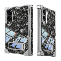 Buy Luxury Marble Texture Case with Metal Edge Frame, Spring Hinge Protection, Integrated Kickstand & Magnetic Ring, vein at Caseles-Samsung Galaxy Z Fold 8, Silver