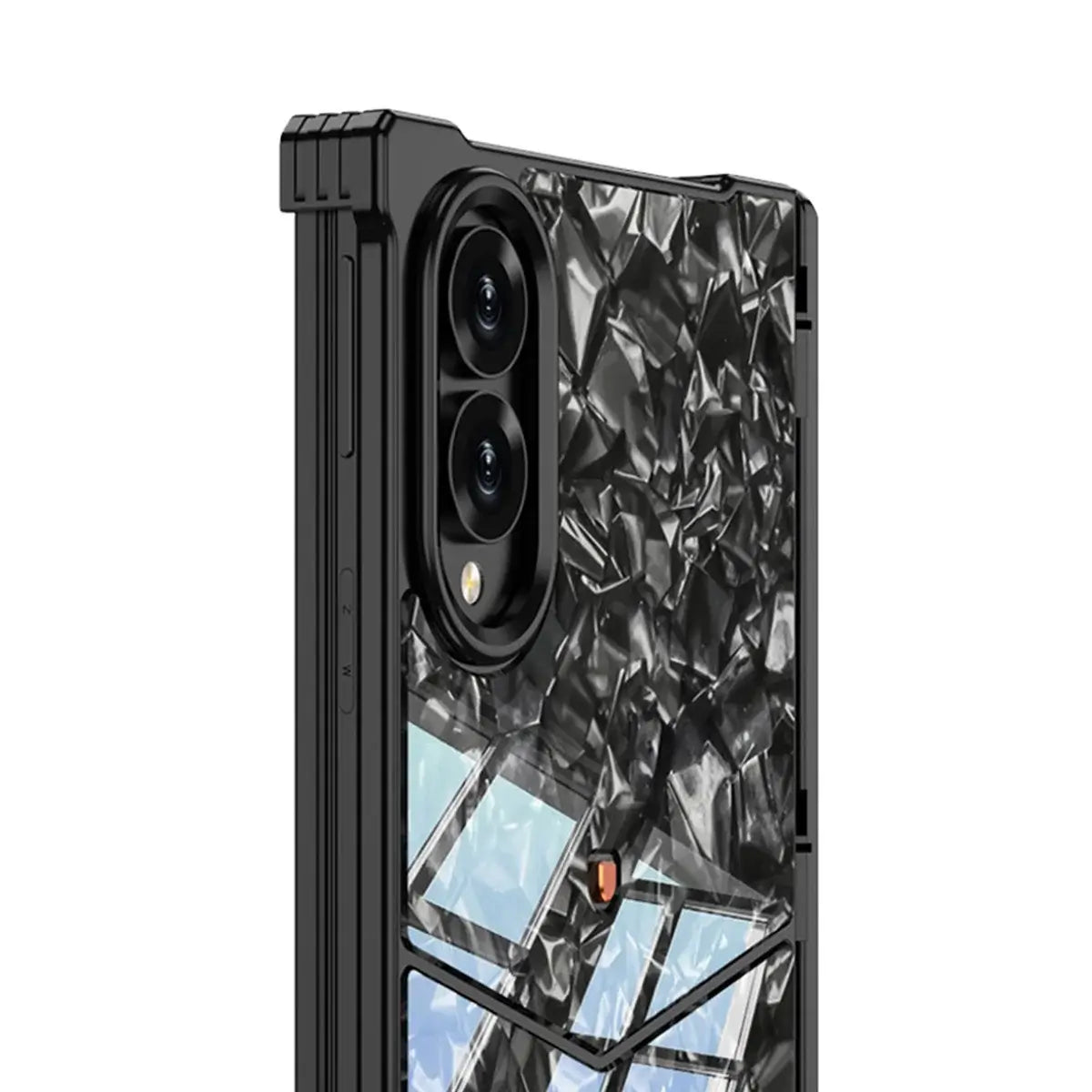Buy Luxury Marble Texture Case with Metal Edge Frame, Spring Hinge Protection, Integrated Kickstand & Magnetic Ring, vein at Caseles-Samsung Galaxy Z Fold 8 Ultra, Black