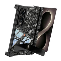 Buy Luxury Marble Texture Case with Metal Edge Frame, Spring Hinge Protection, Integrated Kickstand & Magnetic Ring, vein at Caseles-Samsung Galaxy Z Fold 8 Ultra, Black