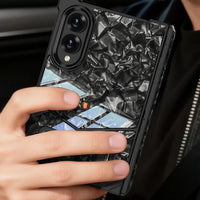 Buy Luxury Marble Texture Case with Metal Edge Frame, Spring Hinge Protection, Integrated Kickstand & Magnetic Ring, vein at Caseles-Samsung Galaxy Z Fold 8 Ultra, Black