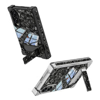 Buy Luxury Marble Texture Case with Metal Edge Frame, Spring Hinge Protection, Integrated Kickstand & Magnetic Ring, vein at Caseles-Samsung Galaxy Z Fold 8 Ultra, Black