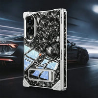 Buy Luxury Marble Texture Case with Metal Edge Frame, Spring Hinge Protection, Integrated Kickstand & Magnetic Ring, vein at Caseles-Samsung Galaxy Z Fold 8 Ultra, Black