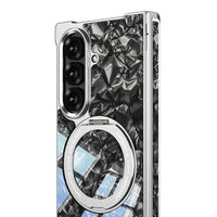Buy Luxury Marble Texture Case with Metal Edge Frame, Spring Hinge Protection, Integrated Kickstand & Magnetic Ring, vein at Caseles-Samsung Galaxy Z Fold 8 Ultra, Black