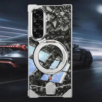 Buy Luxury Marble Texture Case with Metal Edge Frame, Spring Hinge Protection, Integrated Kickstand & Magnetic Ring, vein at Caseles-Samsung Galaxy Z Fold 8 Ultra, Black