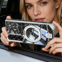 Buy Luxury Marble Texture Case with Metal Edge Frame, Spring Hinge Protection, Integrated Kickstand & Magnetic Ring, vein at Caseles-Samsung Galaxy Z Fold 8 Ultra, Black