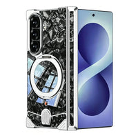 Buy Luxury Marble Texture Case with Metal Edge Frame, Spring Hinge Protection, Integrated Kickstand & Magnetic Ring, vein at Caseles-Samsung Galaxy Z Fold 8 Ultra, Silver