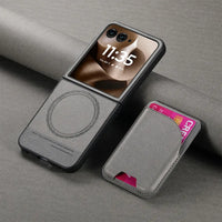 Buy Magnetic Detachable Wallet Case for Motorola Moto Razr, Slim Leather Flip Cover with 3 Card Slots and Kickstand, Wireless Charging Compatible Shockproof Case - Vell at Caseles-Motorola Razr Ultra (2025), Black