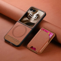 Buy Magnetic Detachable Wallet Case for Motorola Moto Razr, Slim Leather Flip Cover with 3 Card Slots and Kickstand, Wireless Charging Compatible Shockproof Case - Vell at Caseles-Motorola Razr Ultra (2025), Black