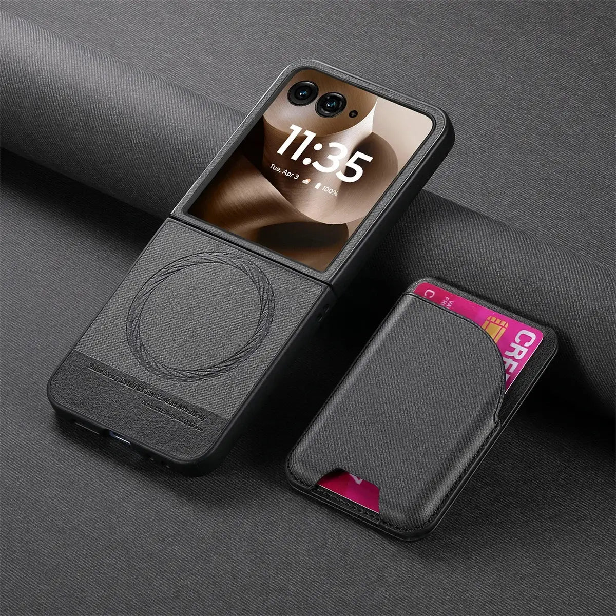 Buy Magnetic Detachable Wallet Case for Motorola Moto Razr, Slim Leather Flip Cover with 3 Card Slots and Kickstand, Wireless Charging Compatible Shockproof Case - Vell at Caseles-Motorola Razr Ultra (2025), Black