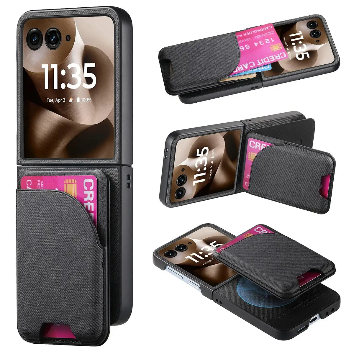 Buy Magnetic Detachable Wallet Case for Motorola Moto Razr, Slim Leather Flip Cover with 3 Card Slots and Kickstand, Wireless Charging Compatible Shockproof Case - Vell at Caseles-Motorola Razr Ultra (2025), Black