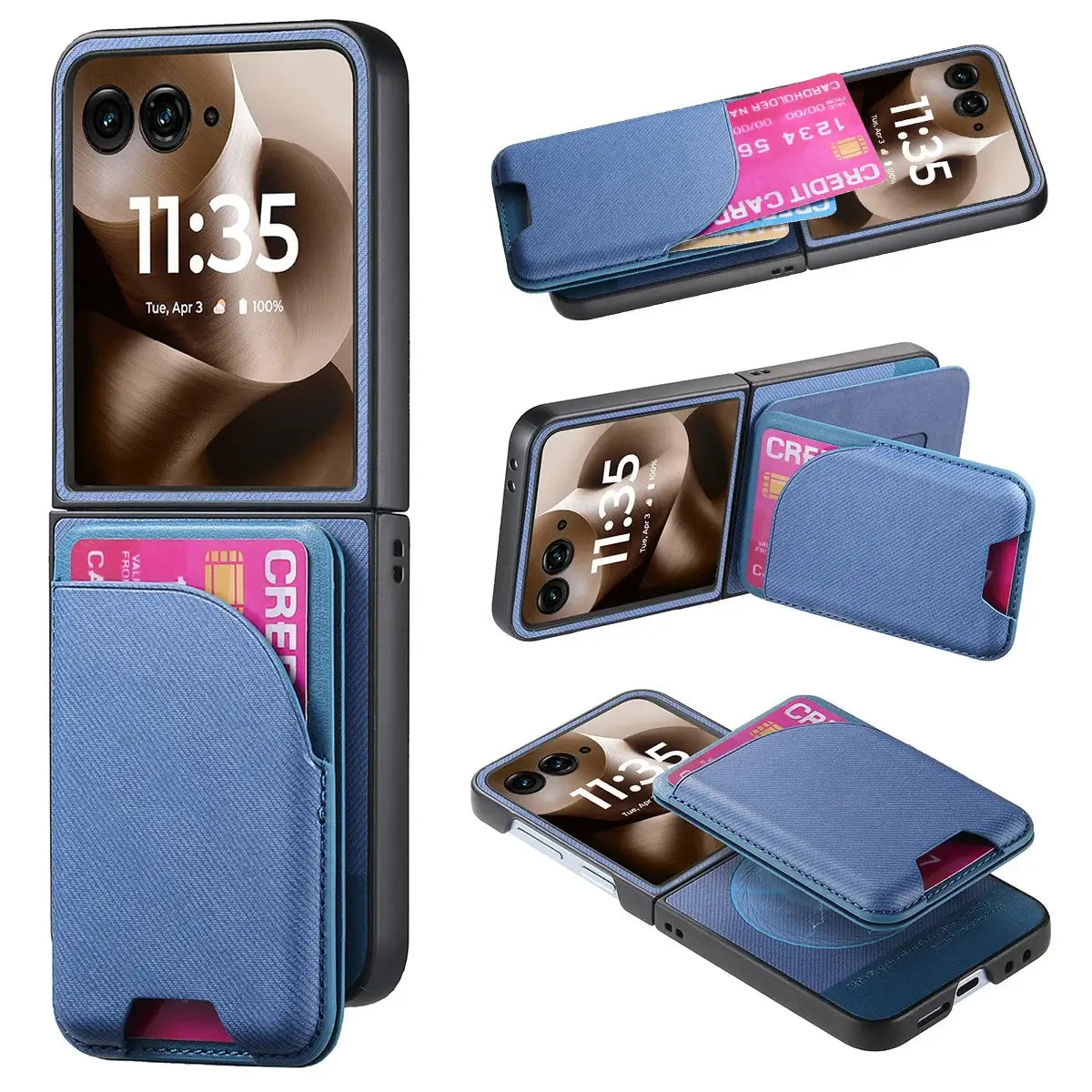 Buy Magnetic Detachable Wallet Case for Motorola Moto Razr, Slim Leather Flip Cover with 3 Card Slots and Kickstand, Wireless Charging Compatible Shockproof Case - Vell at Caseles-Motorola Razr Ultra (2025), Blue