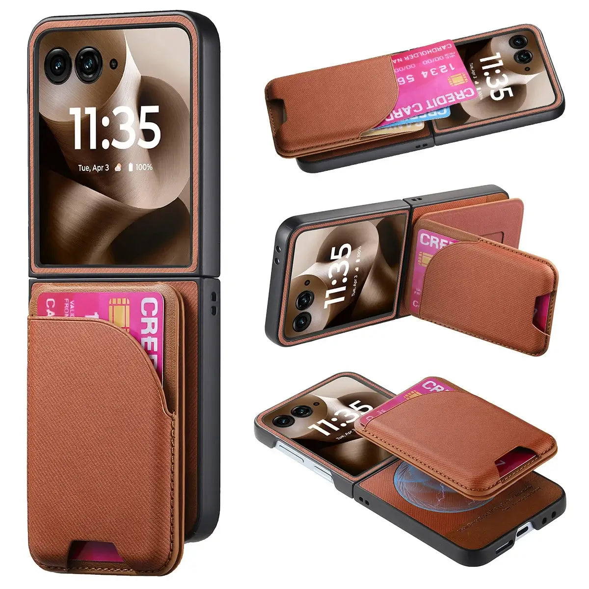 Buy Magnetic Detachable Wallet Case for Motorola Moto Razr, Slim Leather Flip Cover with 3 Card Slots and Kickstand, Wireless Charging Compatible Shockproof Case - Vell at Caseles-Motorola Razr Ultra (2025), Bronze
