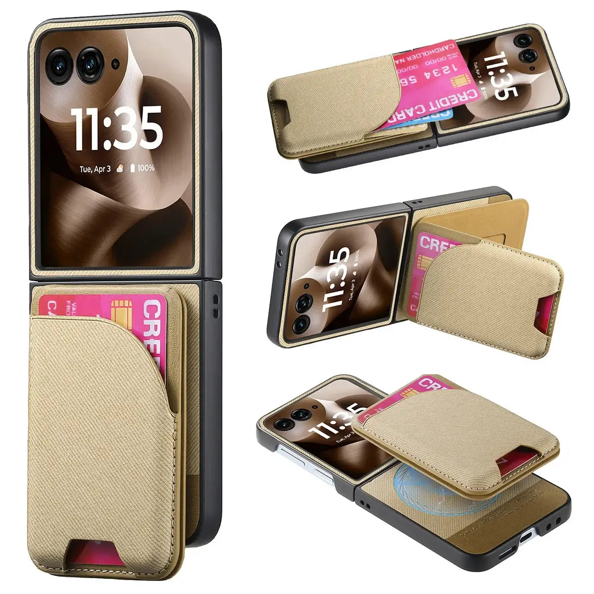 Buy Magnetic Detachable Wallet Case for Motorola Moto Razr, Slim Leather Flip Cover with 3 Card Slots and Kickstand, Wireless Charging Compatible Shockproof Case - Vell at Caseles-Motorola Razr Ultra (2025), Khaki