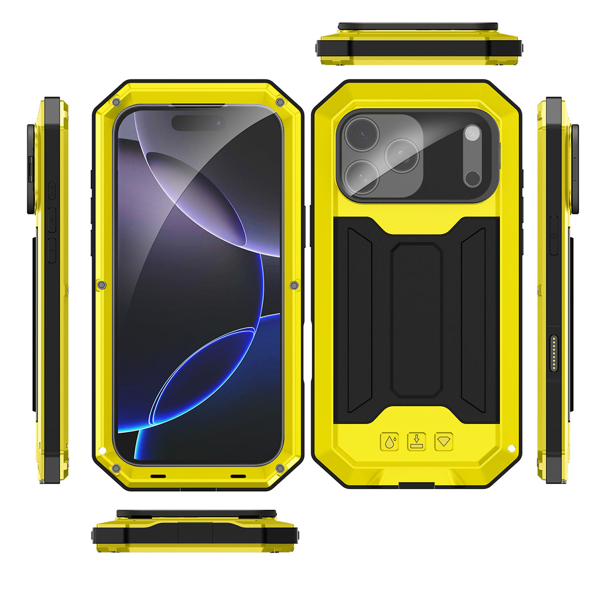 Buy iPhone Heavy Duty Metal Case with 360° Full Body Protection, Sliding Camera Cover, Built-in Screen Protector, Shockproof & Dustproof Armor Phone Cover - Warren at Caseles-iPhone 17 Pro Max, Black