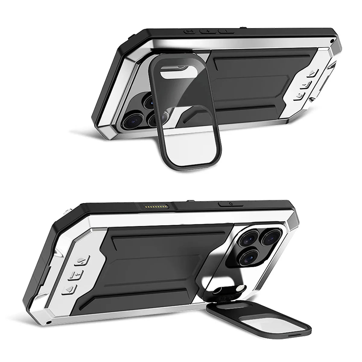 Buy iPhone Heavy Duty Metal Case with 360° Full Body Protection, Sliding Camera Cover, Built-in Screen Protector, Shockproof & Dustproof Armor Phone Cover - Warren at Caseles-iPhone 17 Pro Max, Black