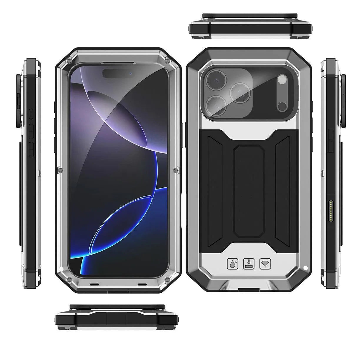 Buy iPhone Heavy Duty Metal Case with 360° Full Body Protection, Sliding Camera Cover, Built-in Screen Protector, Shockproof & Dustproof Armor Phone Cover - Warren at Caseles-iPhone 17 Pro Max, Black