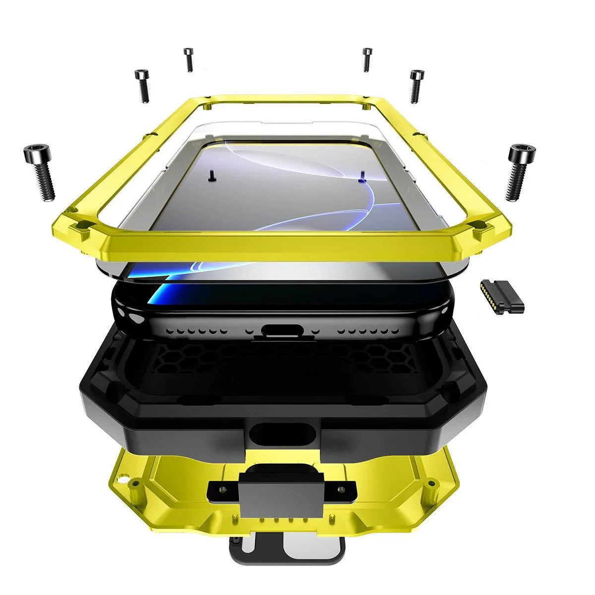 Buy iPhone Heavy Duty Metal Case with 360° Full Body Protection, Sliding Camera Cover, Built-in Screen Protector, Shockproof & Dustproof Armor Phone Cover - Warren at Caseles-iPhone 17 Pro Max, Black